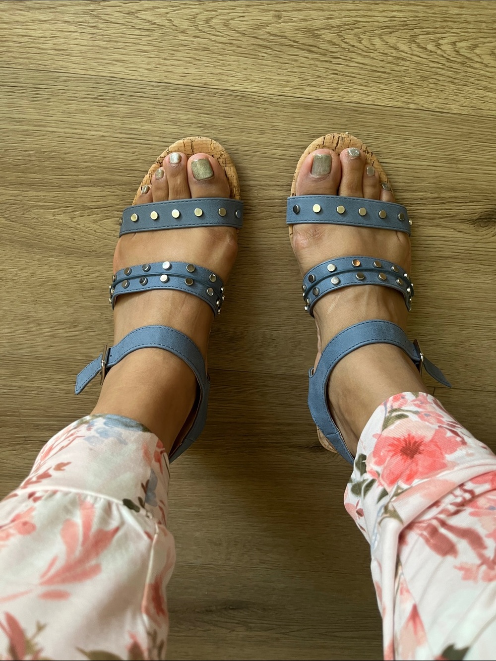 Restricted Blue Studded Women’s Ankle-Strap Sandals - Picture 3 of 7